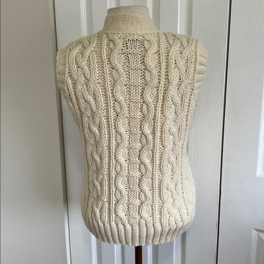 Vintage Aran Fisherman Wool Cream Cable Knit Sweater Vest - Picture 9 of 16
